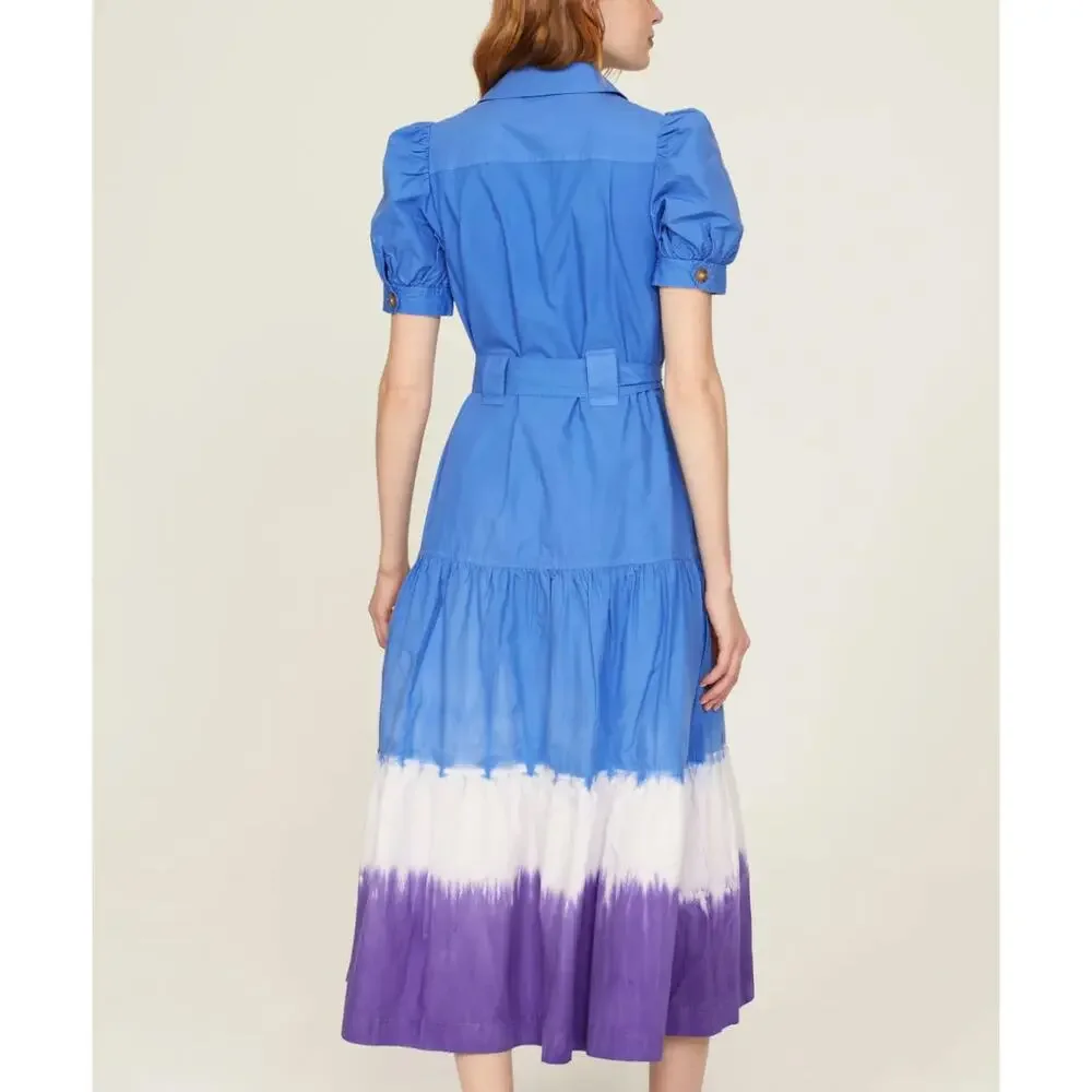 Derek Lam Blue White Ombre Midi Shirt Dress Size 18 Cotton Cottage Designer $460 - Picture 3 of 11